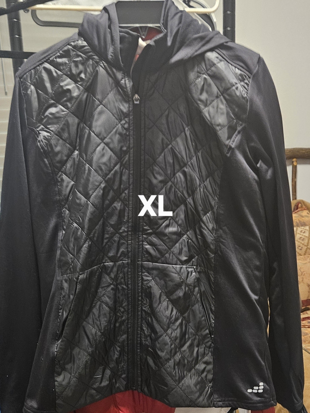 Quilted Black Hooded Jacket - XL